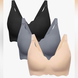 Elegant Wireless Bra Trio - Black, Gray, and Cream